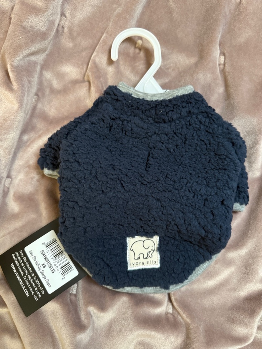 ivory ella Navy Sherpa Pet Sweater with Gray Trim